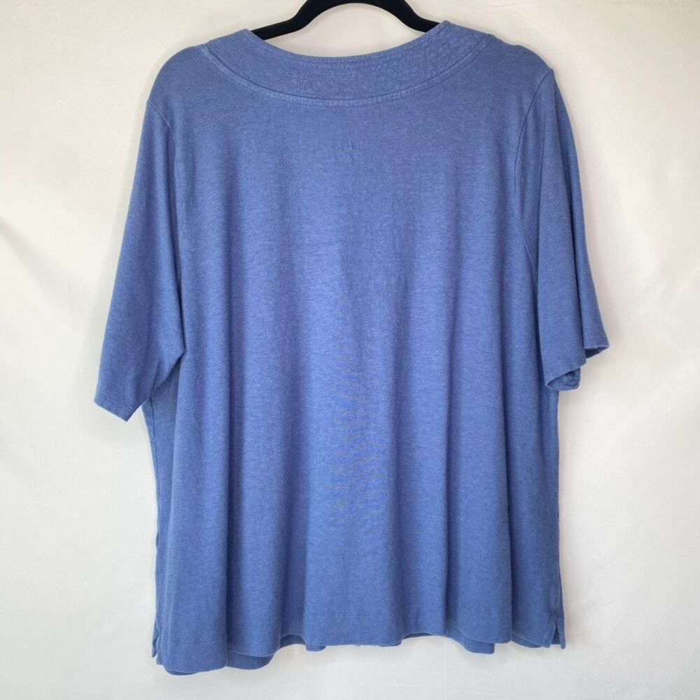 PureJill Blue Hemp & Cotton Button Front Short Sleeve Top Lagenlook Size 2X - Picture 7 of 8